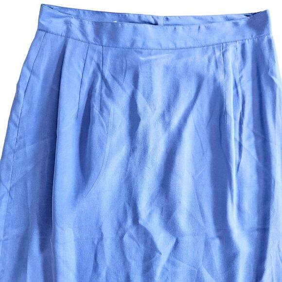 Vintage Royal Silk 100% Pure Silk High Waist Knee Length Blue Pencil Skirt Sz 14 - Picture 3 of 9